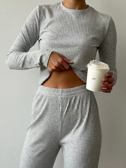 Костюм трикотажный топ со штанами Loungewear ZEFIRKA 175929705 купить за 1 767 ₽ в интернет-магазине Wildberries