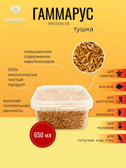 MANGRA exotic Корм сухой PROTEIN X5 Гаммарус тушка 250 мл для черепах, 650 мл