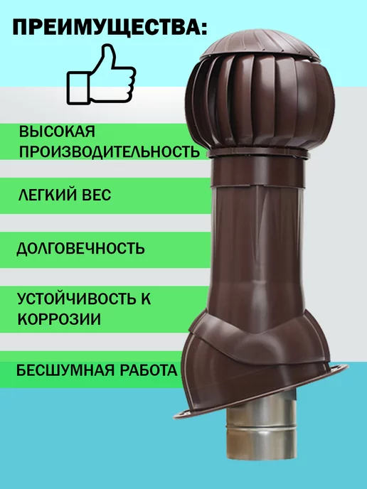 ERA Нанодефлектор вентиляционный RRTV+M 160 с выходом для кровли, коричневый, фото 3