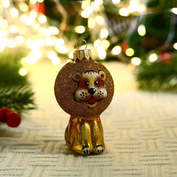 Новогодняя игрушка Львёнок 8 см стекло