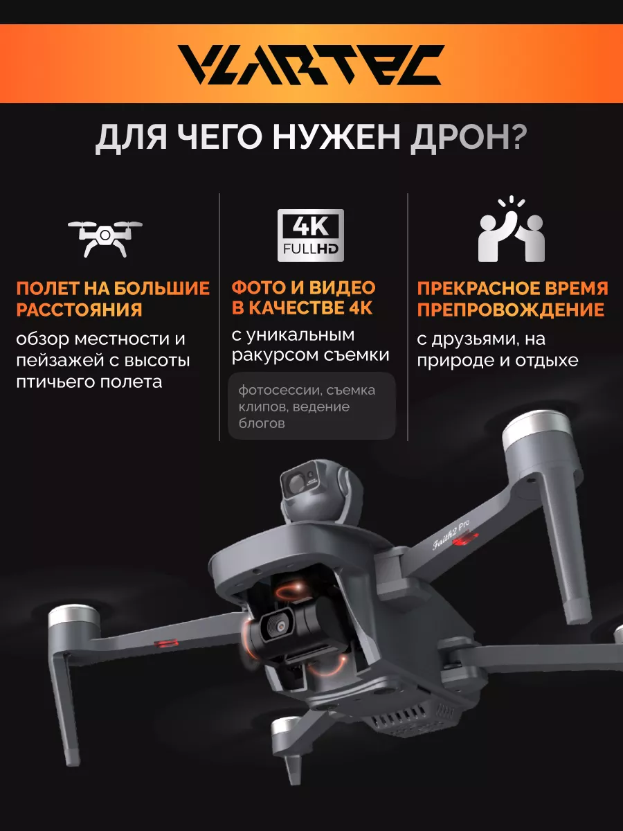 Квадрокоптер C-Fly Faith 2 Pro Коптер Дрон с 2 камерами VLARTEC 176034203  купить в интернет-магазине Wildberries