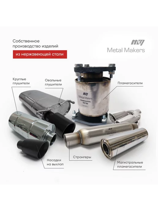 Metal Makers Тюнинг насадка на глушитель авто 63мм х 110мм под хомут, 51мм, 102мм, фото 6