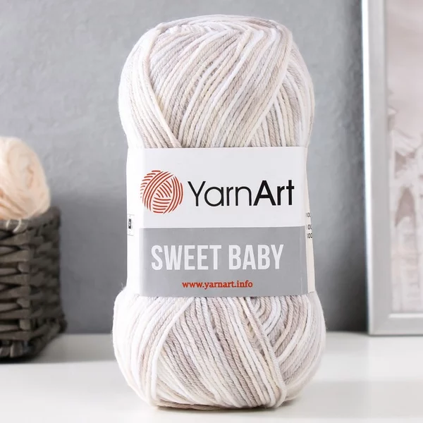 Пряжа для вязания «Sweet Baby» 908 белый-св.беж-серый