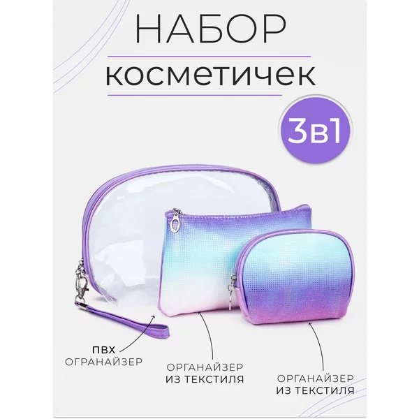 Набор косметичек 3 в 1 на молнии