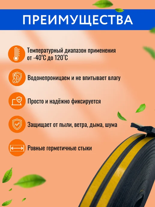 Закажи-Дома Самоклеящийся лента уплотнитель утеплитель для окон и дверей, в упаковке 110 г, черный, фото 4