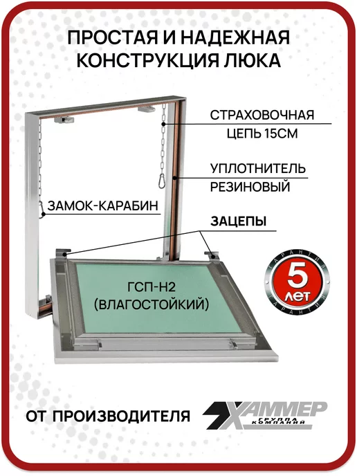 Хаммер Люк под плитку Гиппократ-П 20х20 съёмный нажимной, 30x40, фото 2