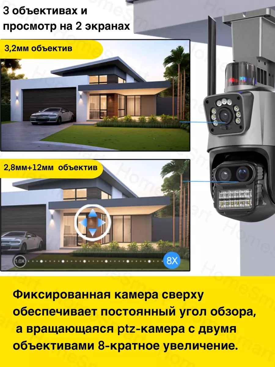 Уличная камера видеонаблюдения 6MP 2 в 1 зум 8Х HomeSmart 176179598 купить  за 3 769 ₽ в интернет-магазине Wildberries