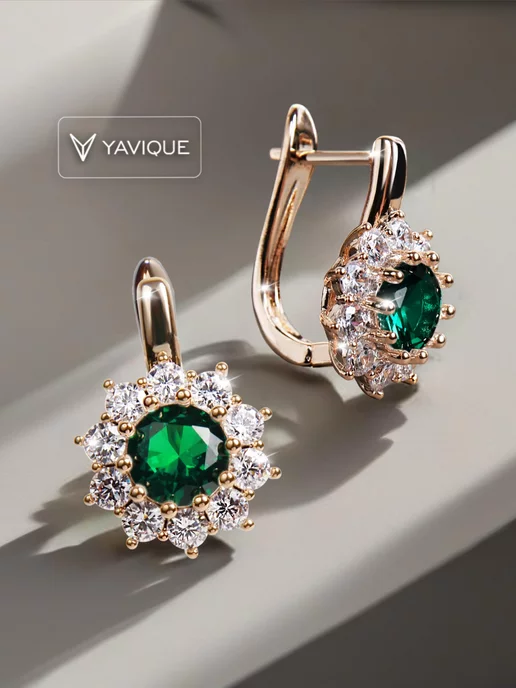 YAVIQUE Серьги крупные с камнем swarovski Круглые