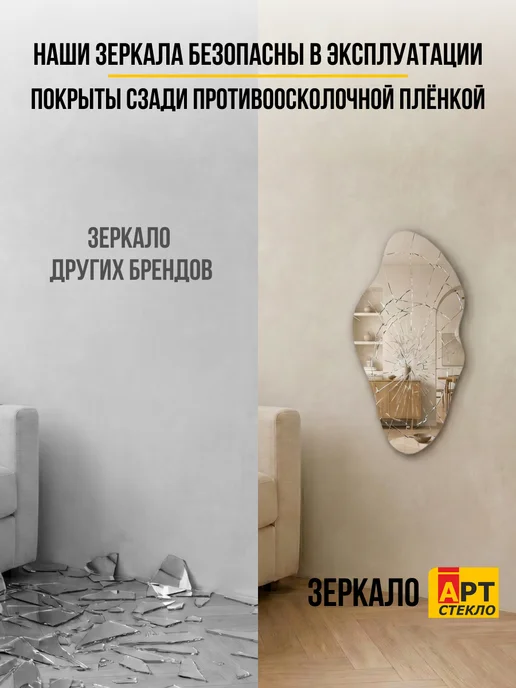 АртСтеклo Зеркало настенное фигурное 45 на 77 см, серый, фото 6