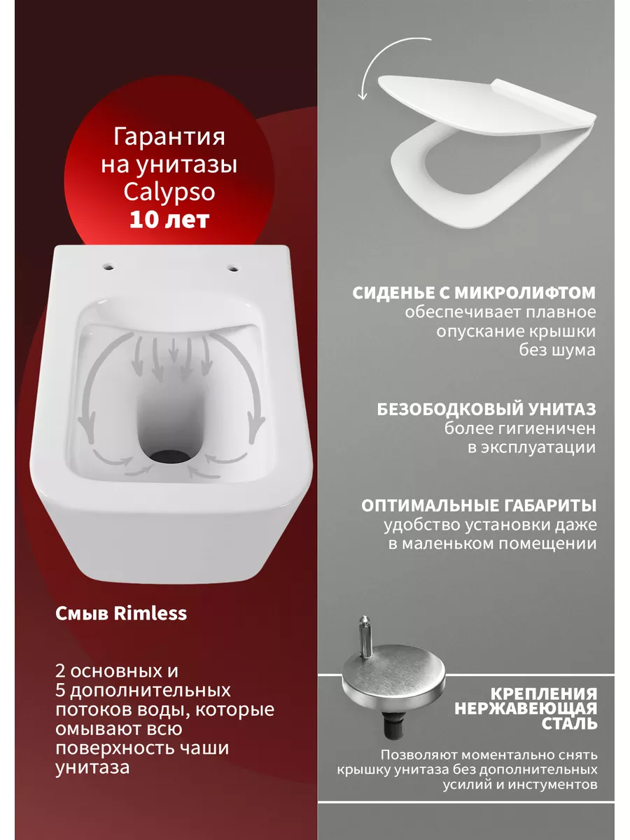 Унитаз подвесной безободковый CS202TK смыв Rimless CALYPSO 176318034 купить  в интернет-магазине Wildberries