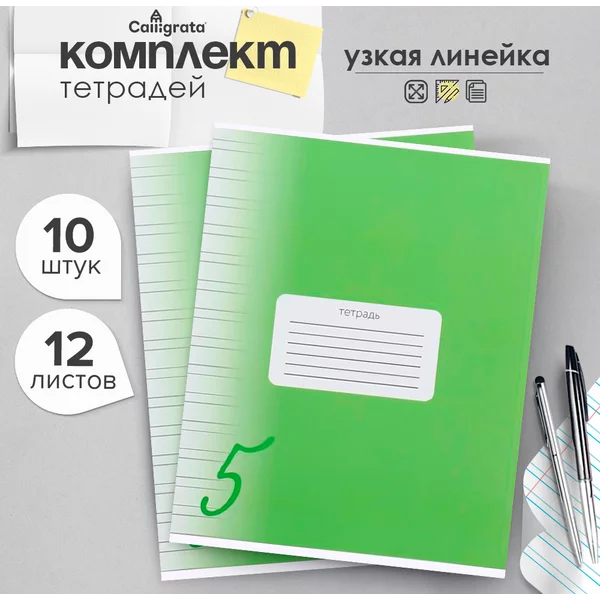 Тетради для школы, 10 штук, 12 листов в узкую линию