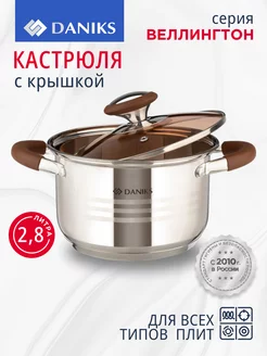 Кастрюля 2,8 л из нержавеющей стали с крышкой Daniks 176357537 купить за 1 660 ₽ в интернет-магазине Wildberries