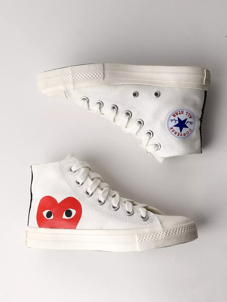 Кеды Comme Des Garcons Play белые высокие с сердечком Converse 176484753  купить за 1 201 ₽ в интернет-магазине Wildberries