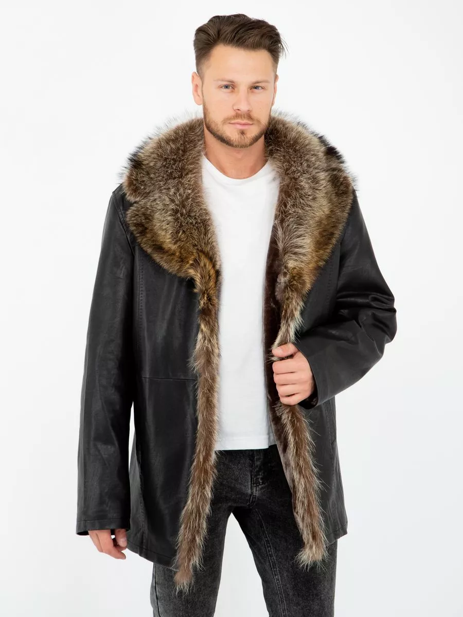 Зимняя кожаная мужская куртка утепленная с мехом на резинке Solt&Rich  176545663 купить за 8 375 ₽ в интернет-магазине Wildberries