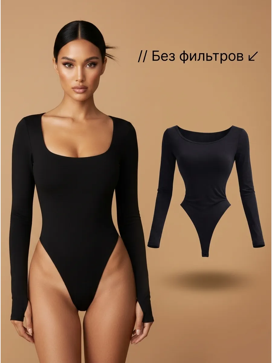 Боди с длинным рукавом с вырезом