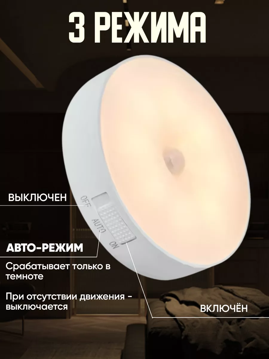 LED Светильник-Ночник беспроводной с дaтчиком движeния Trona Light  176650657 купить за 340 ₽ в интернет-магазине Wildberries