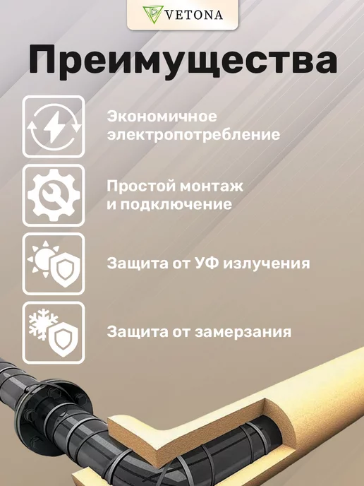 Vetona Кабель греющий на трубу NoFrost-16 2м, 3 м, фото 4