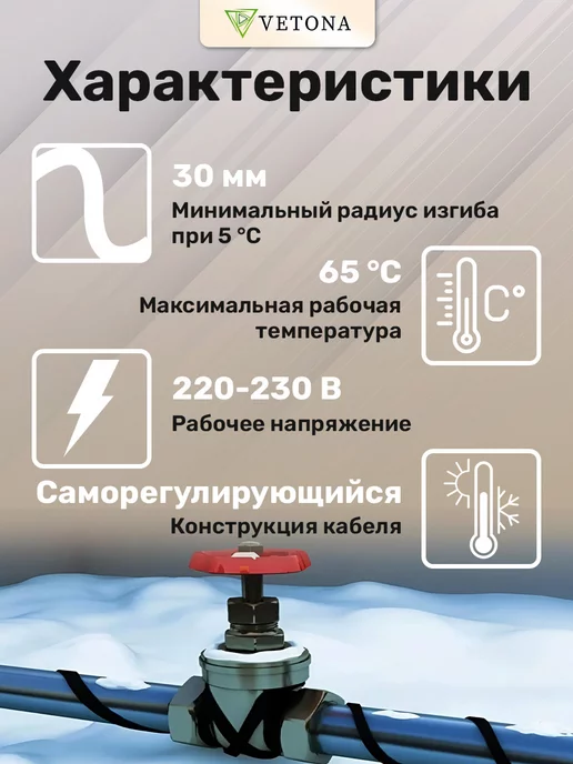 Vetona Кабель греющий на трубу NoFrost-16 2м, 3 м, фото 5