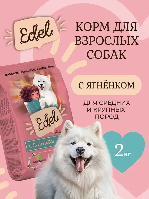 Сухой корм EDEL для собак, крупные, ягненок, 2 кг