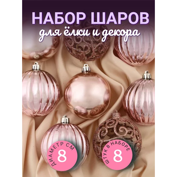 Елочные игрушки шары на елку 8 см, 8 шт Ажур