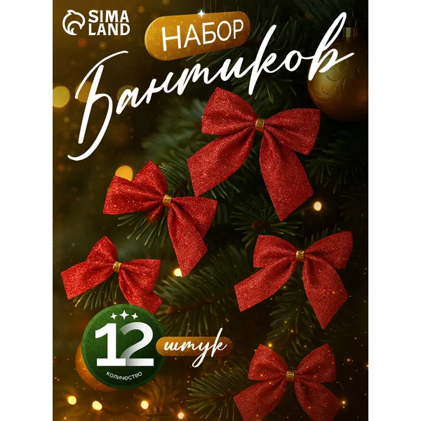 Новогодние украшения Бантик набор 12 шт 4,5х5,5 см