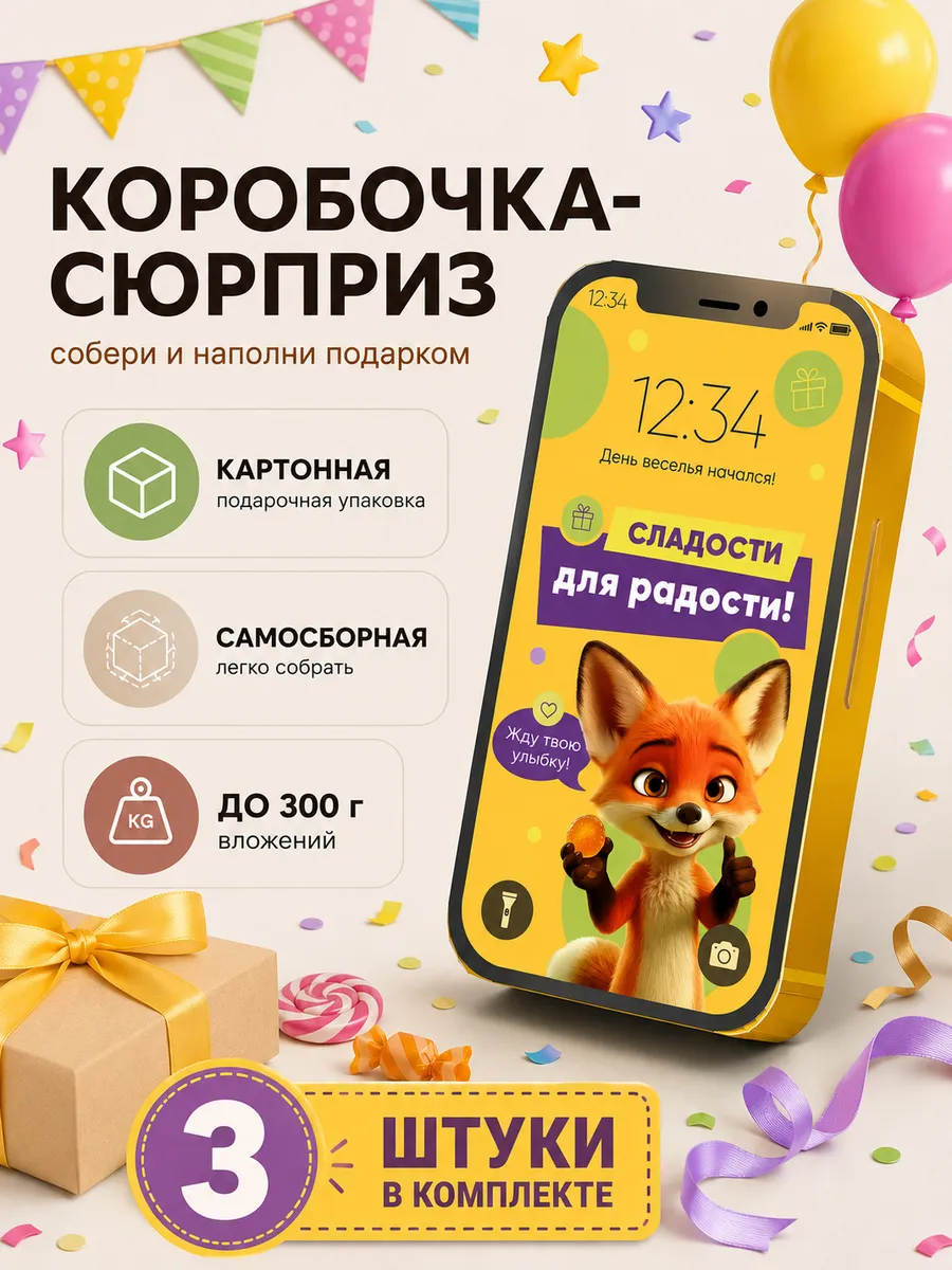 Подарочная коробочка для сладостей на день рождения 3 шт