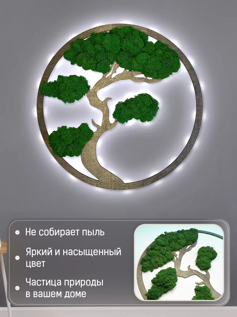 Панно на стену из мха Бонсай дерево жизни с подсветкой Spirit of Nature  176931806 купить за 5 909 ₽ в интернет-магазине Wildberries