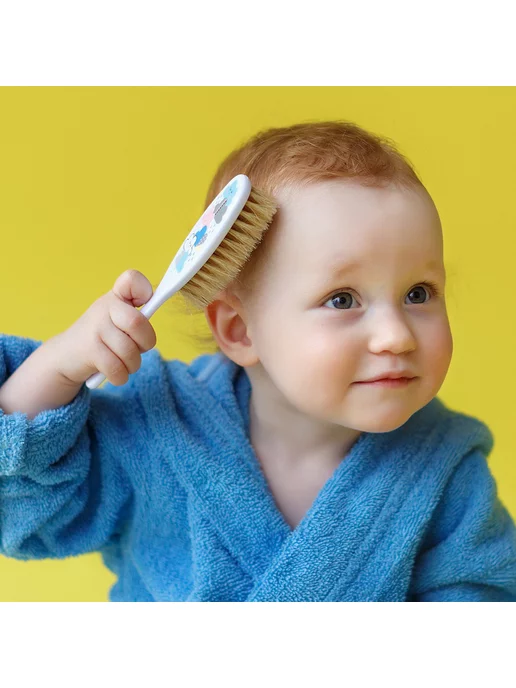 Lubby babys health Расческа и щетка для волос, натуральная щетина 0+, белый, фото 2