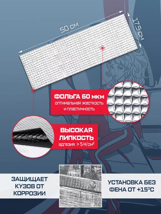 DreamCar Technology Шумоизоляция и виброизоляция DCT Вибра 3мм, 1.2 м2, вариант, фото 8