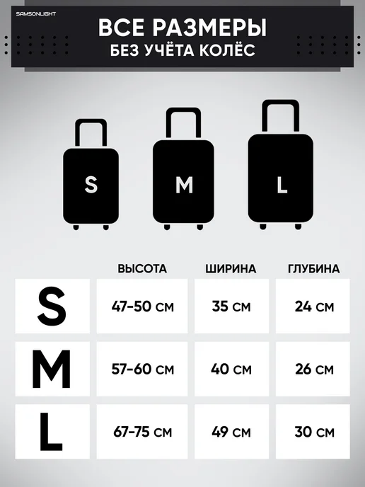 SAMSONLIGHT Чехол на чемодан М плотный прозрачный, черный, фото 7