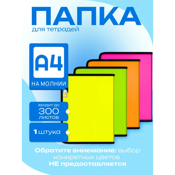 Папка для тетрадей А4, пластиковая, Ассорти, 1 штука