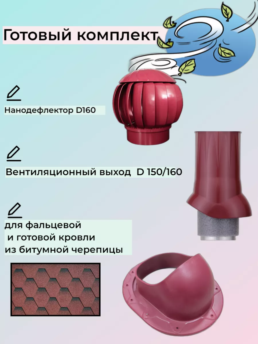 Комплект для кровли из битумной черепицы на D150.