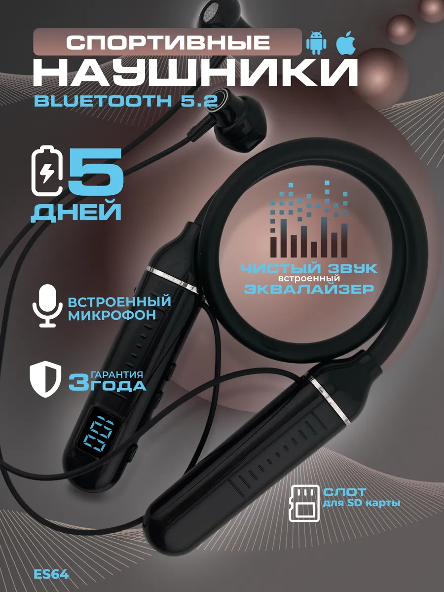 Беспроводные спортивные наушники на шею с микрофоном
