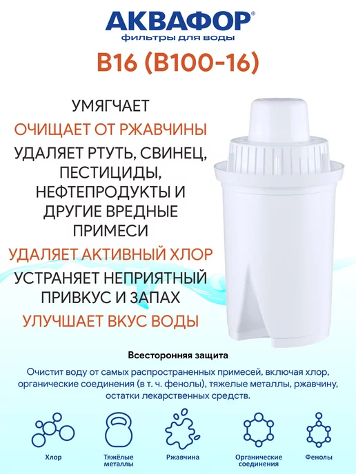 Аквафор B16 (B100-16) 4 шт сменный фильтр картридж для кувшина, 4 шт, фото 2