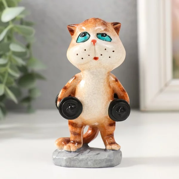 Сувенир «Котишка с гантелями» 6х4,5х9 см