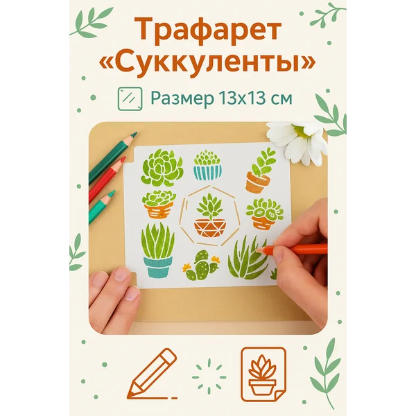 Трафарет «Суккуленты в горшочках» 13х13 см