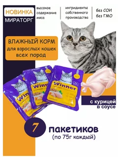 Влажный корм Winner 7шт 75гр с курицей для кошек Мираторг 177287149 купить за 263 ₽ в интернет-магазине Wildberries