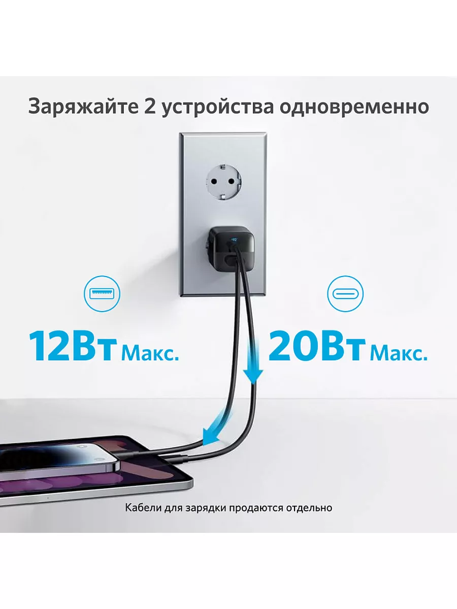 Зарядное устройство 323 USB-C USB-A 33Вт ANKER 177324869 купить за 1 693 ₽  в интернет-магазине Wildberries