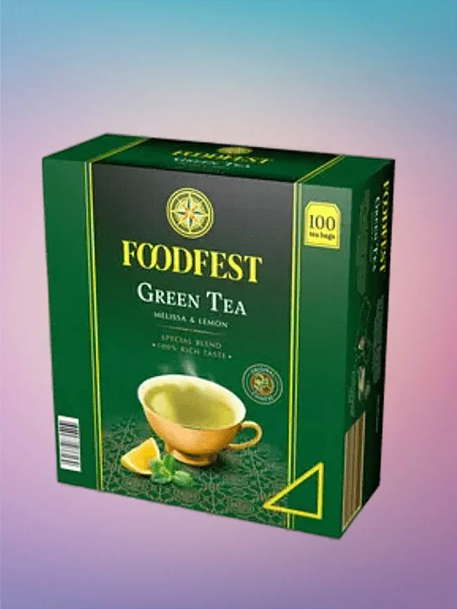 Чай зеленый Green Tea Мелисса и Лимон, 100 пакетиков FOODFEST 177374443  купить за 485 ₽ в интернет-магазине Wildberries