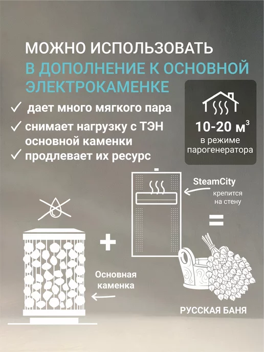 Теплодар Электрокаменка настенная SteamCity-5,3 20куб.м, 5кВт, 220В, вариант, фото 2