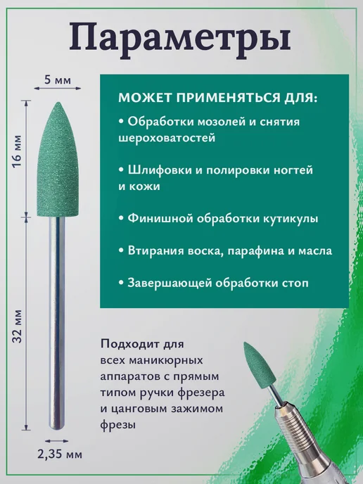 NAILCRAFT Полировщик Конус зеленый набор 10шт, 10 шт, фото 2
