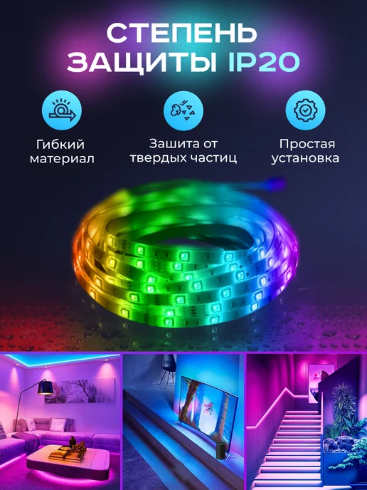 OLMILIGHT Светодиодная лента PLUG подсветка RGB с пультом 20 метров, 20 м, фото 3