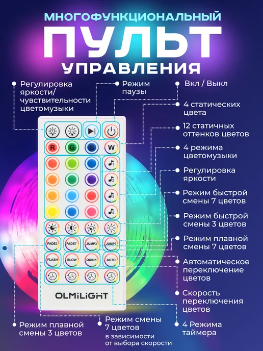 OLMILIGHT Светодиодная лента PLUG подсветка RGB с пультом 20 метров, 20 м, фото 7