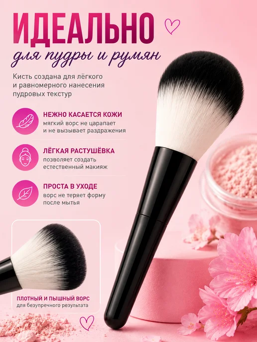 Made for Beauty Кисть для пудры и румян синтетическая, мягкая, черный, фото 2