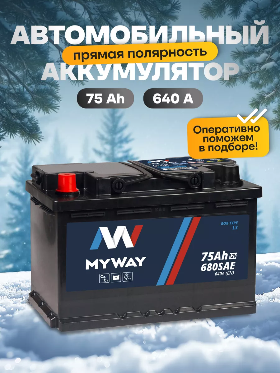 Аккумулятор автомобильный 75 Ач прямая полярность 640 А myway 177669291  купить за 5 883 ₽ в интернет-магазине Wildberries