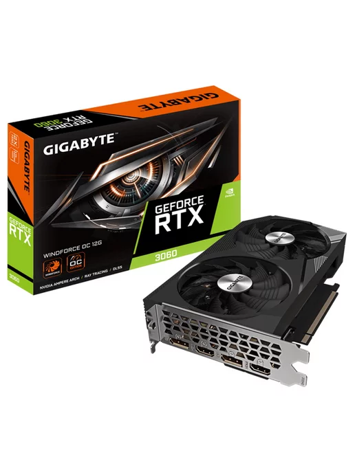 Gigabyte Видеокарта RTX 3060 12ГБ (GV-N3060WF2OC-12GD 2.0), 12 ГБ