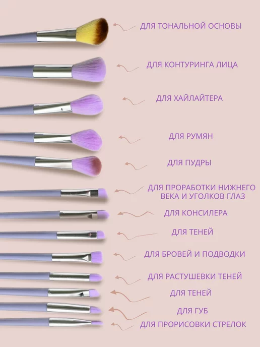 Forever Beauti Кисти для макияжа набор 13 штук, фиолетовый, фото 4