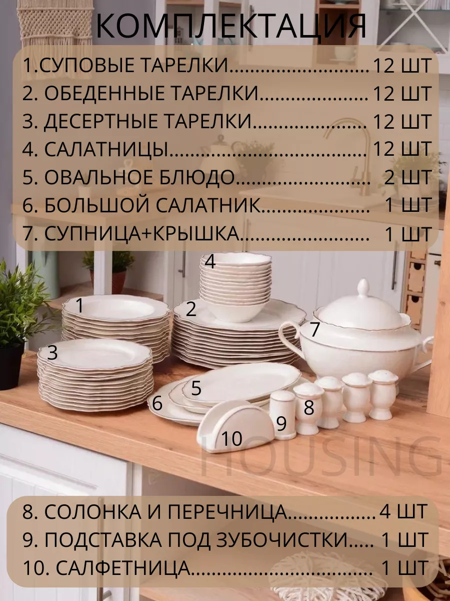 Сервиз столовый набор посуды на 12 персон Все для дома HOUSING 177757224  купить в интернет-магазине Wildberries