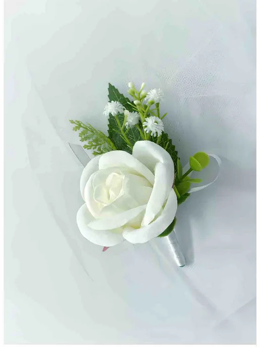 Flowery Club Бутоньерка для жениха на пиджак на свадьбу,на выпускной, белый, фото 8