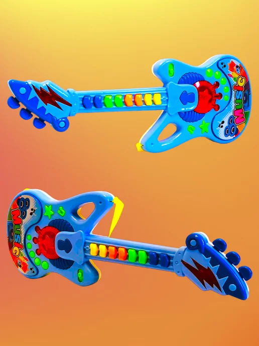 VlasovToys Игрушечная Электрогитара на батарейках (световые эффекты), голубой, фото 4